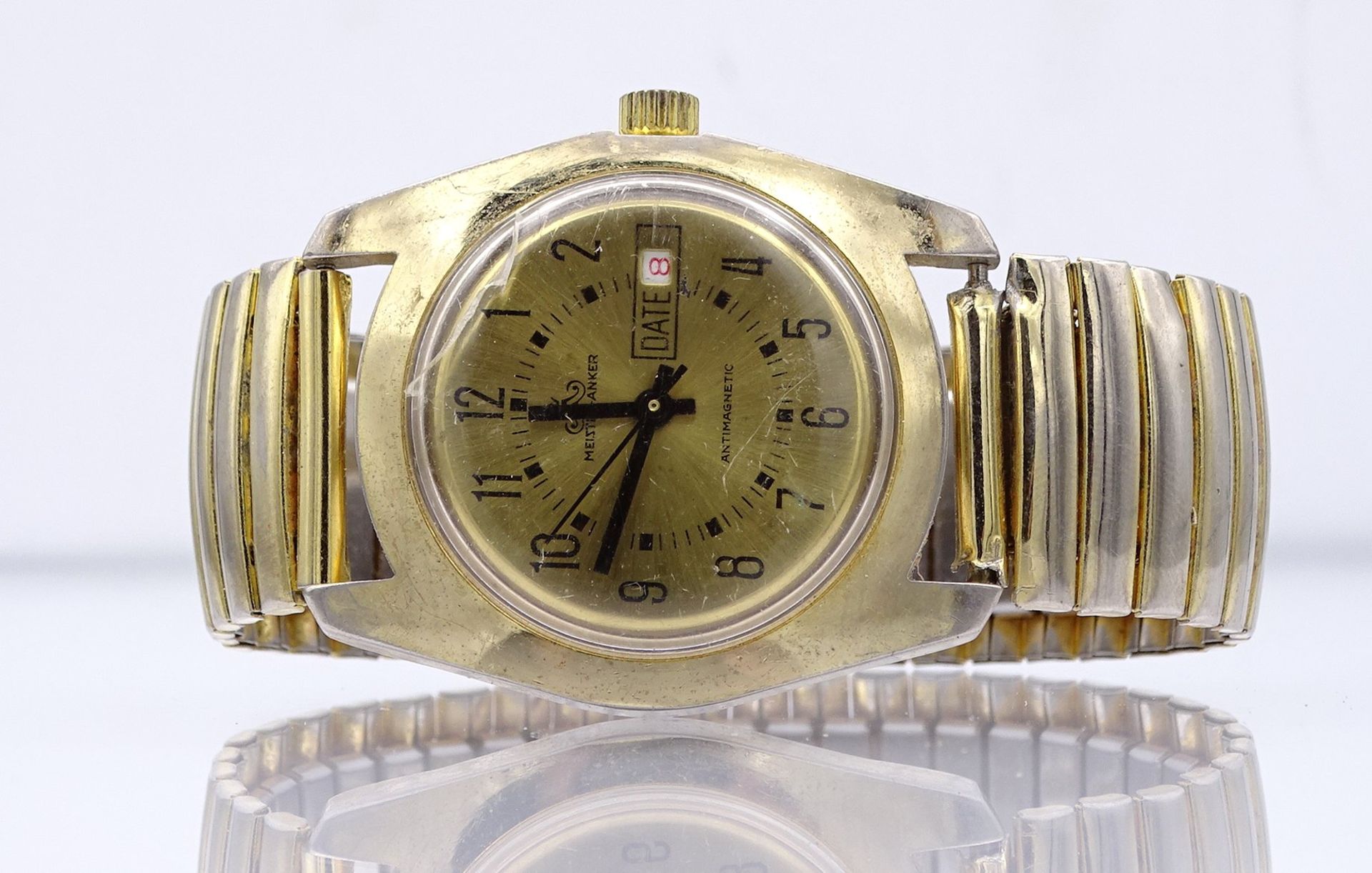 Herren Armbanduhr "Meister Anker", mechanisch, Werk läuft kurz an, D. 35mm, Alters- und Gebrauchssp