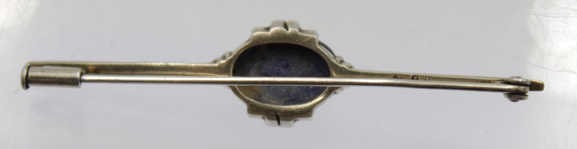 Brosche, 830er Silber, Lapis Cabuchon, 4,6gr., L-6cm - Image 3 of 5