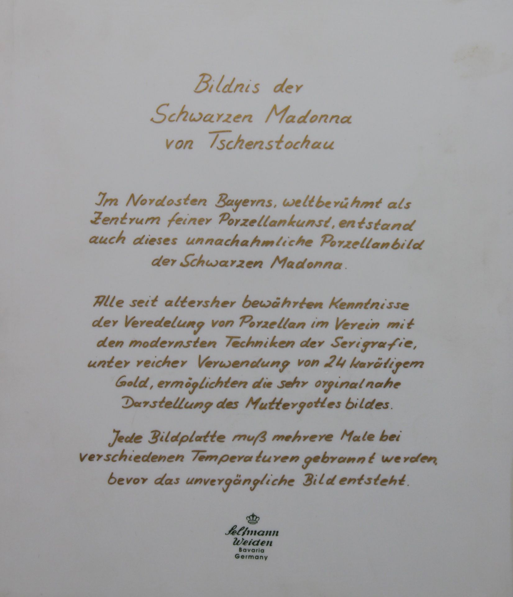 Ikone auf Porzellan, Seltmann-Weiden, Die schwarze Madonna, gerahmt, RG 36,5 x 32,3cm. - Image 4 of 4