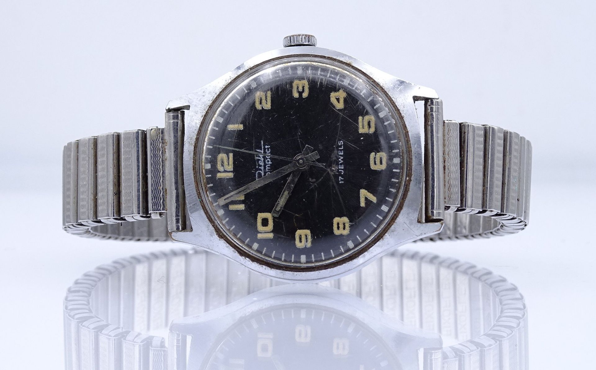 Herren Armbanduhr "Diehl", Compact, mechanisch, Werk läuft nur kurz an, D. 33mm, Alters- und Gebrau