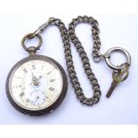 Herren Taschenuhr,Silbergehäuse 800/000, Schlüsselwerk, Werk steht, D. 4,6cm, anbei Uhrenkette, Zei