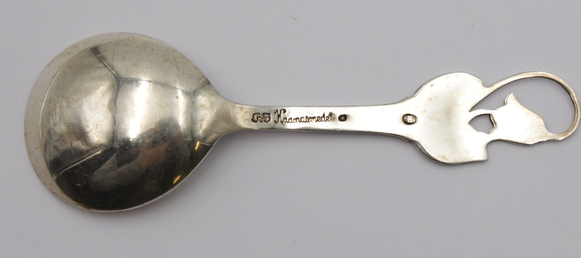 Zuckerläffel, 830er Silber, Dänemark 1947, ca. 12,9gr., L-11,1cm. - Image 3 of 4