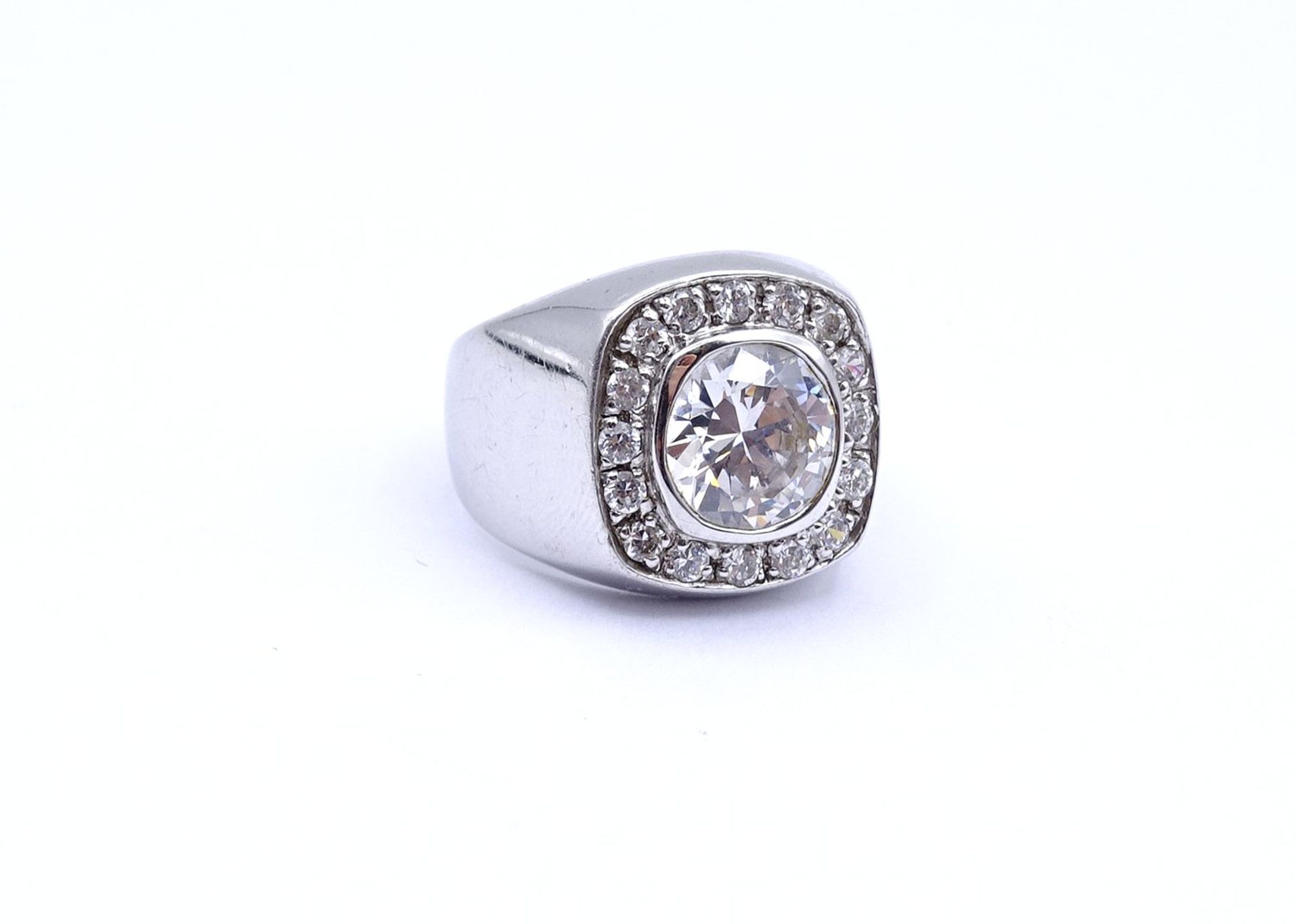 925er Silber Ring mit rund facc. klaren Steinen, 8,3g., RG 57