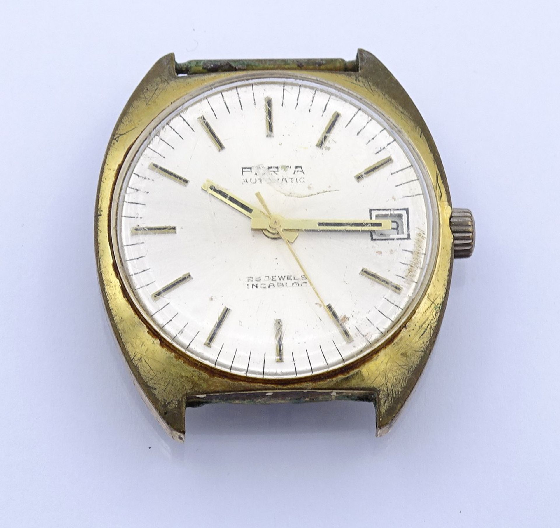 Armbanduhr " Porta" , Automatikwerk, Werk läuft , D. 34,7mm, ohne Band, Alters- und Gebrauchsspuren