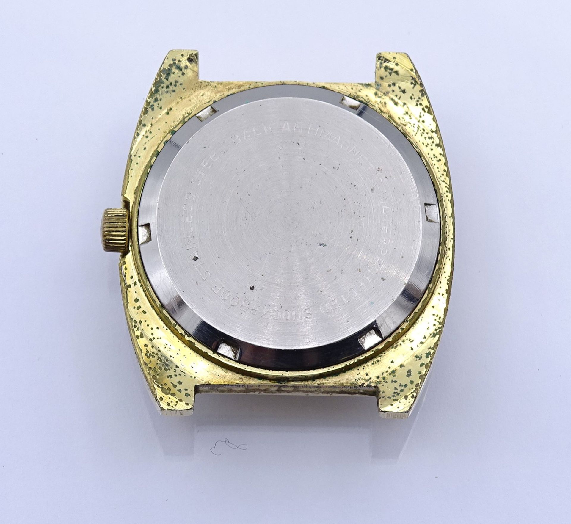 Armbanduhr "Osco" , mechanisch, Werk läuft, 33x35mm, ohne Band, Alters- und Gebrauchsspuren - Image 2 of 2