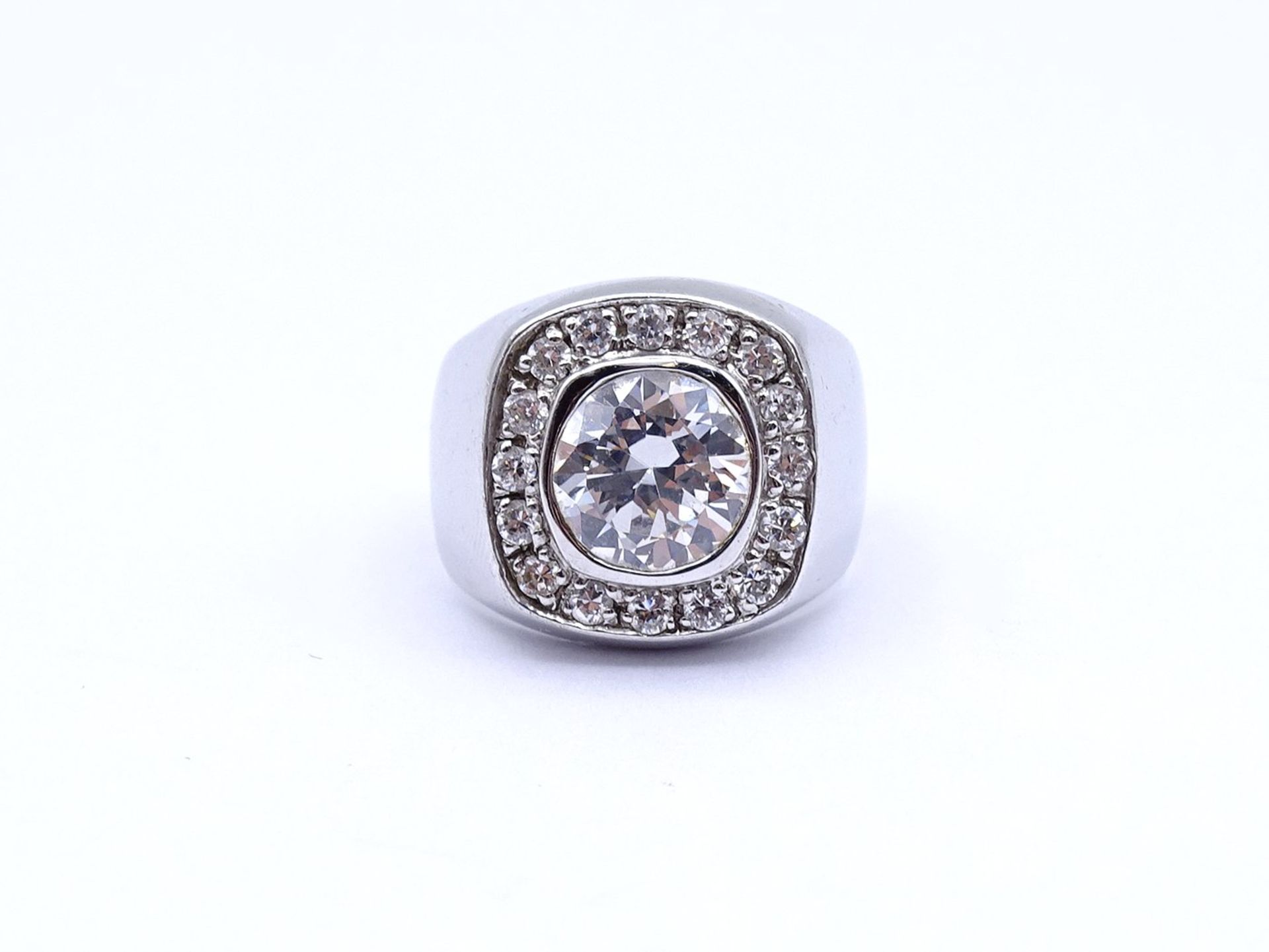 925er Silber Ring mit rund facc. klaren Steinen, 8,3g., RG 57 - Bild 2 aus 4