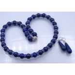 Lapislazuli Halskette mit Magnetverschluss, anbei Ohrhänger, Kette mit Strass Zwischenelemente, L.