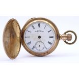 Herren Taschenuhr "Waltham", mechanisch, Werk steht, Zeiger fehlen, D. 55mm, goldfarbenes Gehäuse,