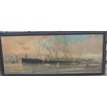 gr. Kunstdruck "Kaiser Wilhelm der Grosse", vor Skyline von New York, alt ger/Glas, RG 57x134 cm (S