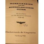 3x gr. See- Monatskarten, 1x Kriegsmarine 1940, 1x 1956, 1x 1960, Nordatlantik, Südatlantik und Ind
