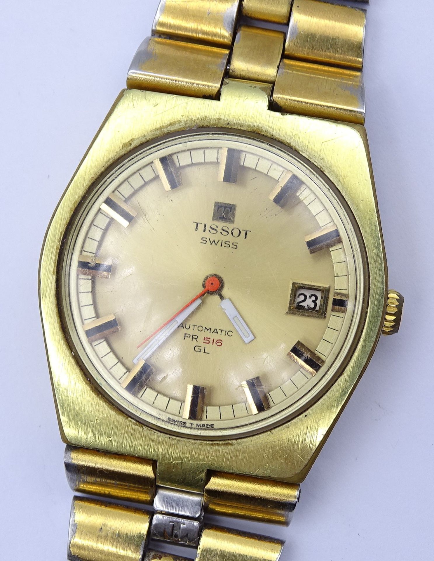 Vintage Herren Armbanduhr "Tissot" PR 516 GL, Automatikwerk, Werk läuft, Gehäuse 3,6x3,7cm, Band st - Image 2 of 5