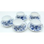 5x Moccatassen mit U.T. "Meissen" Zwiebelmuster, Untertassen DS-11 cm, einige davon erste Wahl, Res