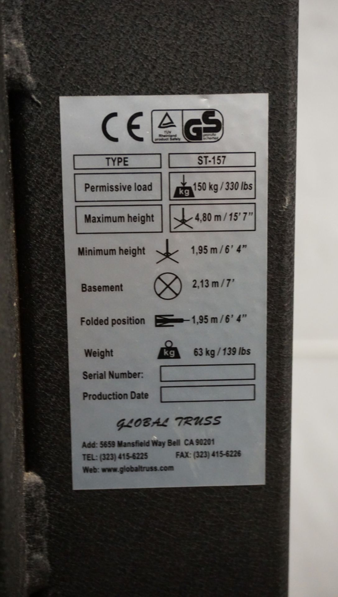 GLOBAL TRUSS ST-157 CRANK STAND - Image 2 of 3