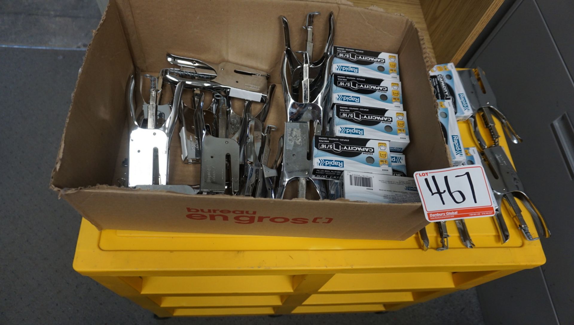 LOT - RAPID STAPLERS, STAPLES, & YELLOW BIN