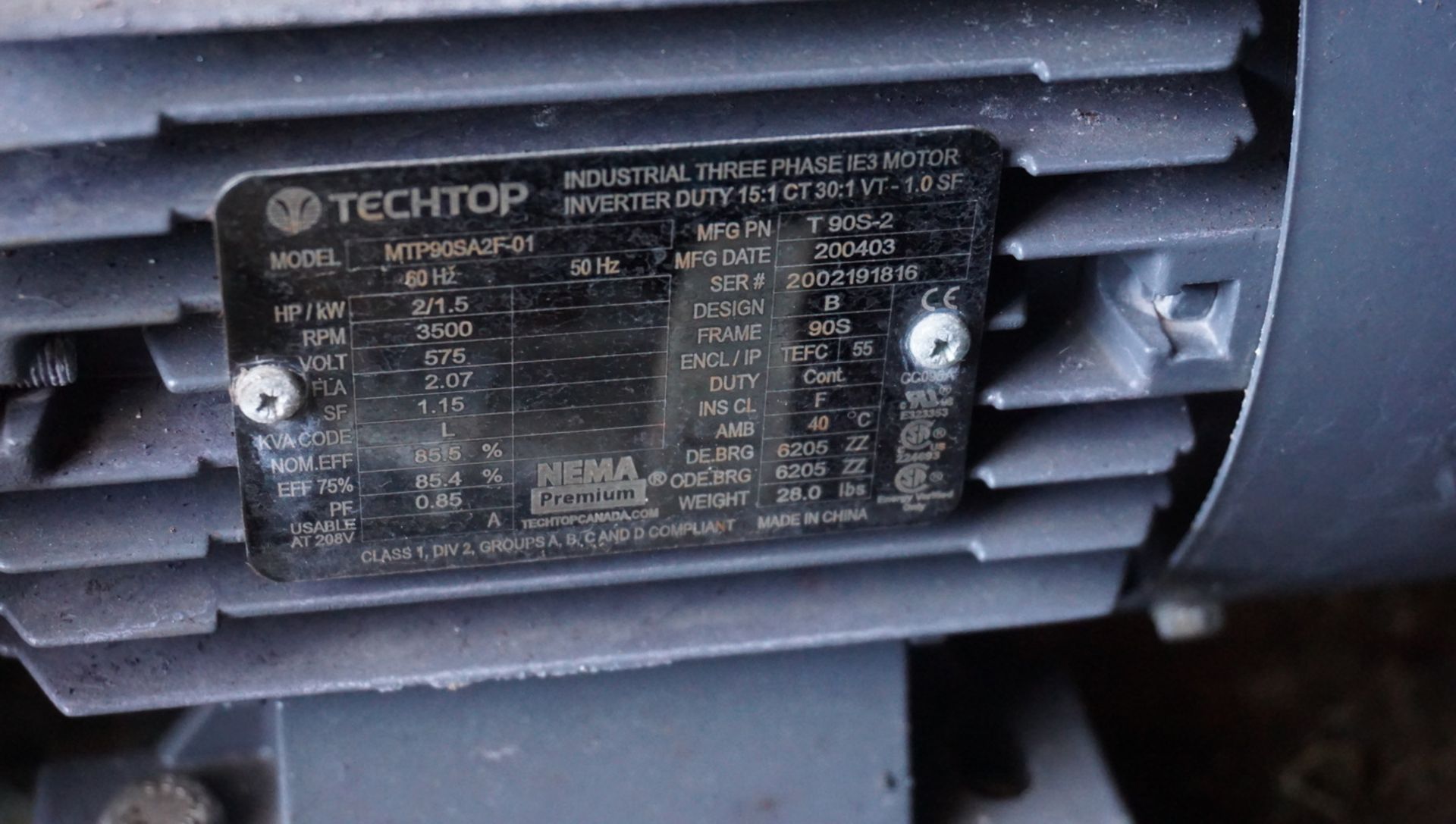 LOT - (3) ASSTD TECHTOP 2.5HP MOTORS (575V) - Image 4 of 4