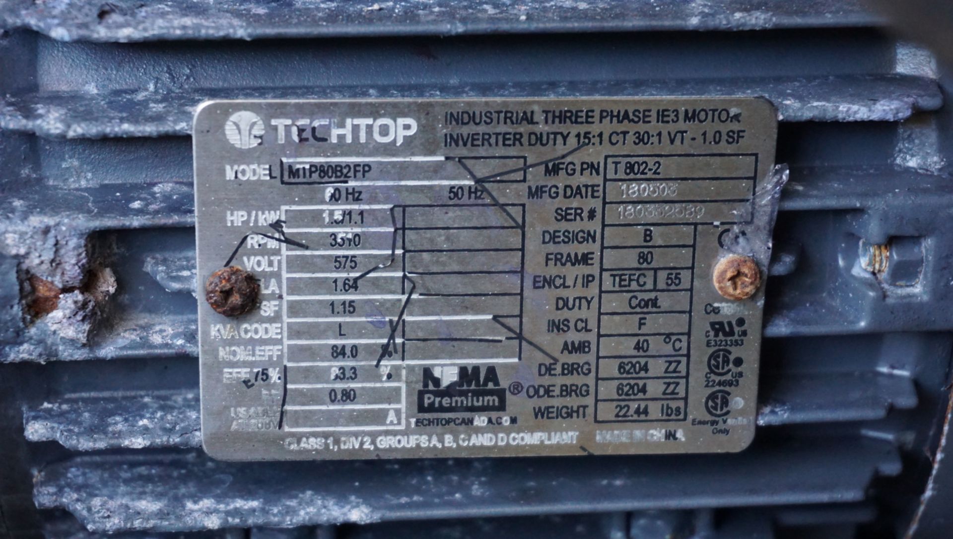 LOT - (3) ASSTD TECHTOP 2.5HP MOTORS (575V) - Image 3 of 4