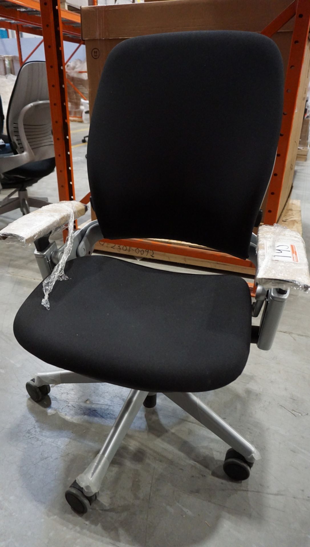 STEELCASE LEAP CHAIR W/ BLACK FABRIC, GREY FRAME, & 4-WAY ADJ ARMS