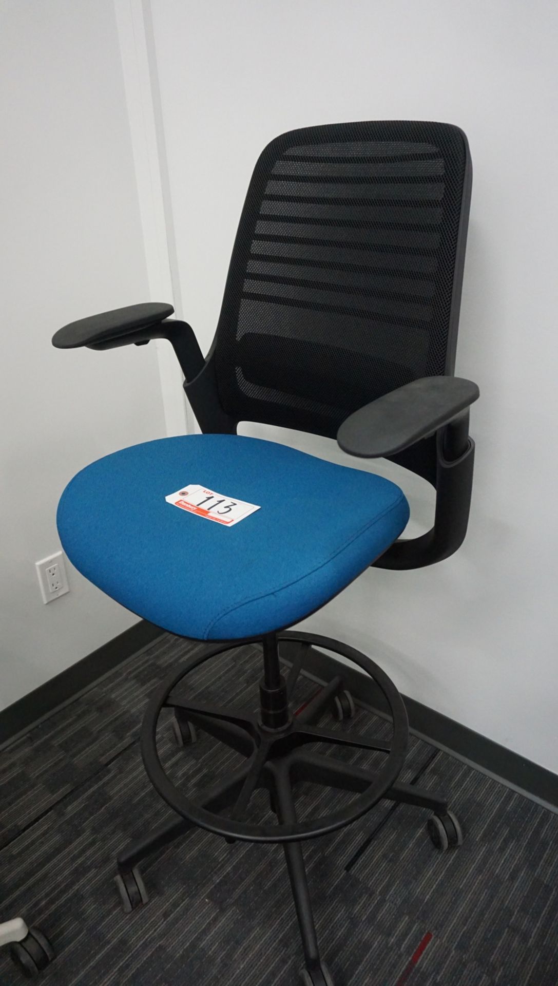 STEELCASE SERIES 1 STOOL W/ BLUE FABRIC SEAT & BLK MESH BACK & LUMBAR SUPPORT (MSRP $1,500)