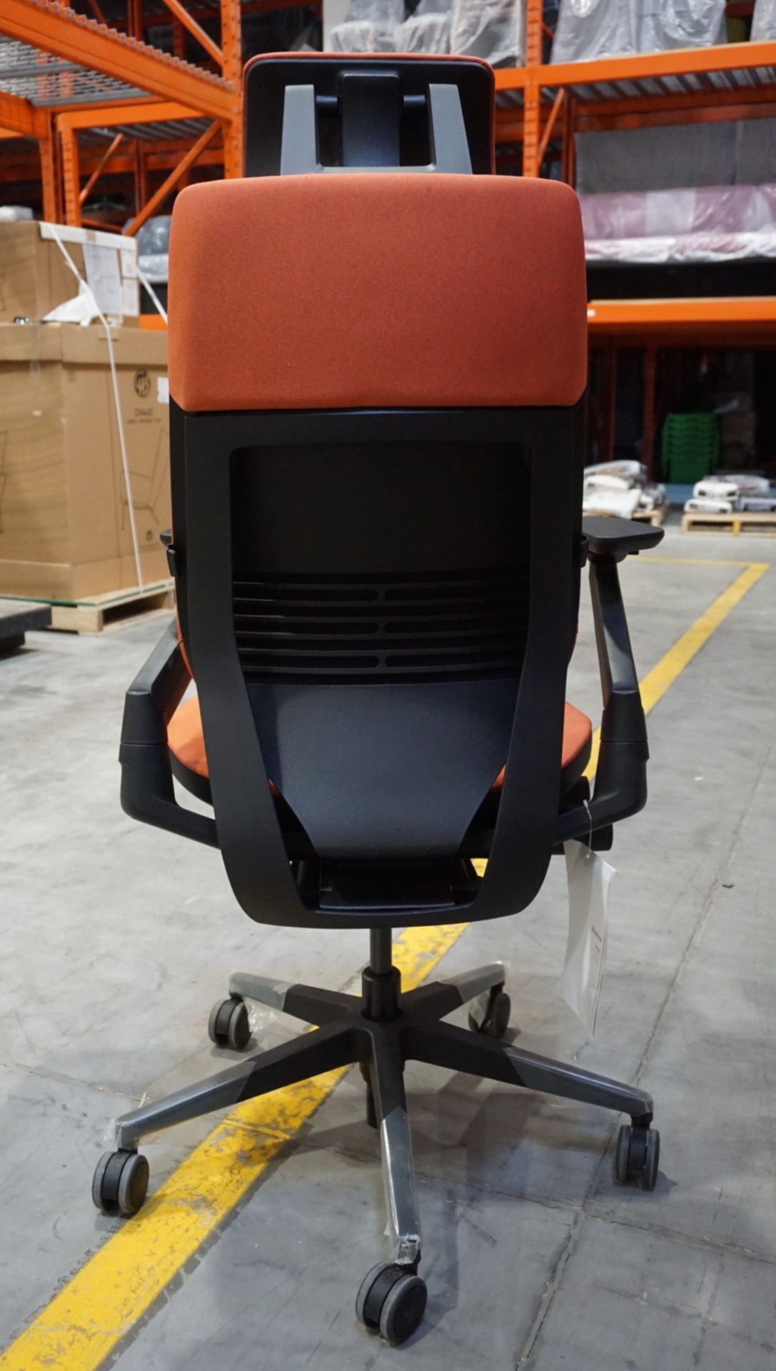 STEELCASE GESTURE HI-BACK CHAIR W/ SALMON ORANGE FABRIC, BLK FRAME, ADJ ARMS, HEAD REST - Image 2 of 3