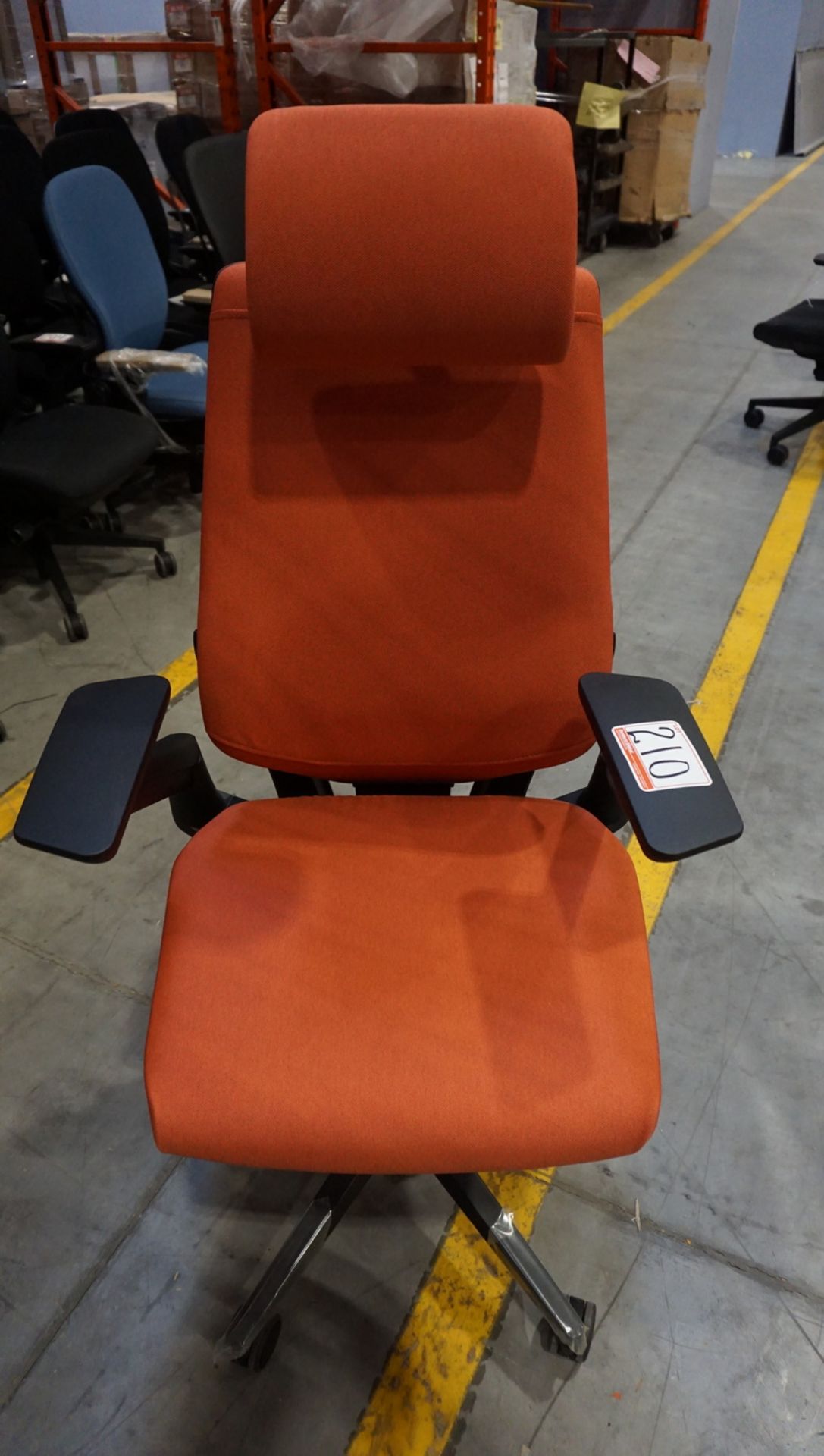 STEELCASE GESTURE HI-BACK CHAIR W/ SALMON ORANGE FABRIC, BLK FRAME, ADJ ARMS, HEAD REST - Image 3 of 3