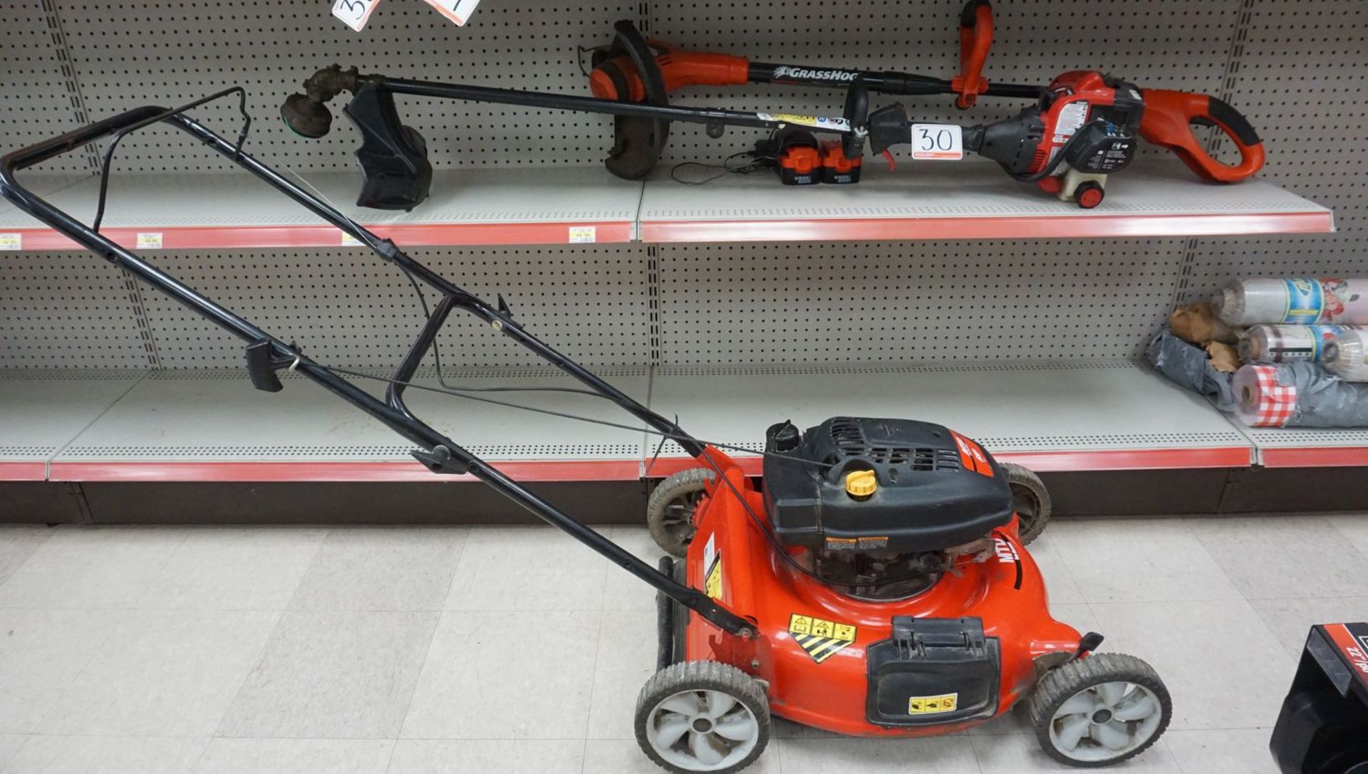 LOT - MTD YARD MACHINE 21" 6HP GAS POWER LAWN MOWER, 25CC WEED WACKER, & GRASS HOG CORDLESS WACKER