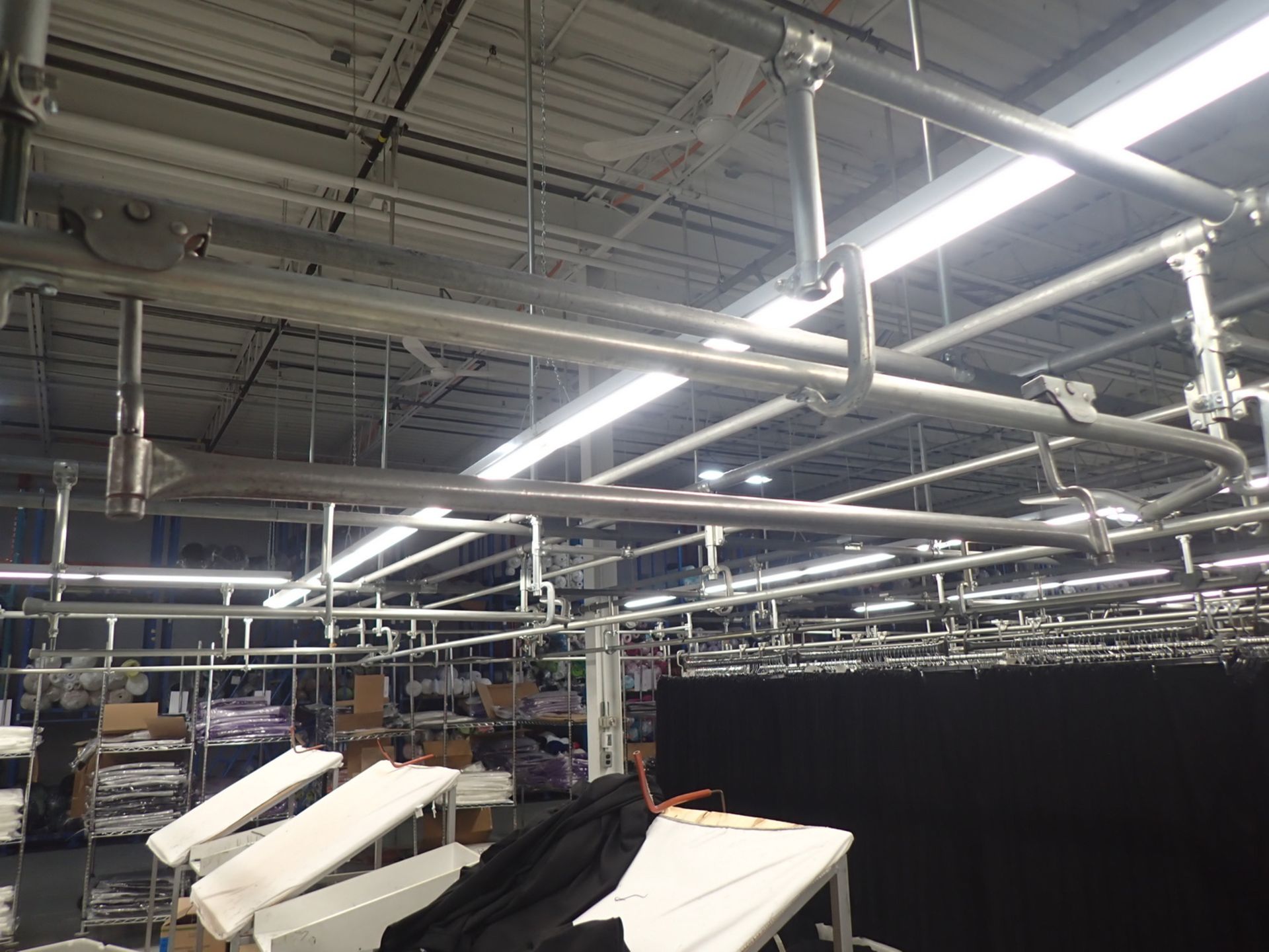 LOT - STEEL PIPE OVERHEAD STORAGE SYSTEM W/ TRAVEL HANGERS (APPROX. 1500') - Image 7 of 11