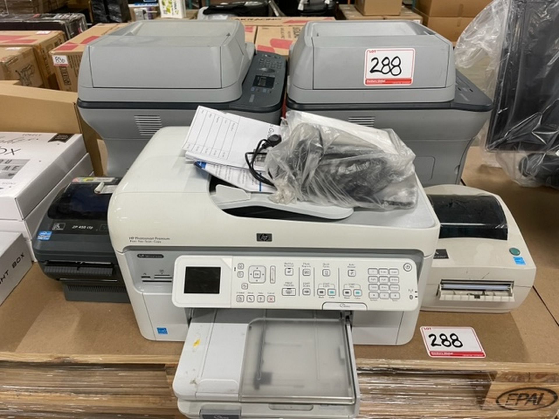 LOT - ASSORTED PRINTERS - (2) ZEBRA LABEL PRINTERS, (2) SAMSUNG PRINTERS, & (2) HP PHOTOSMART