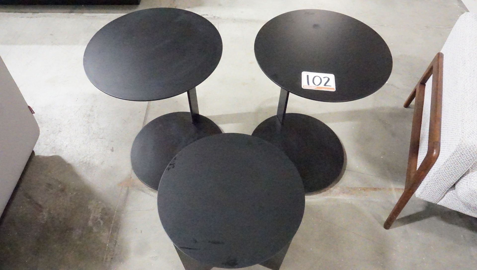 LOT - BLU DOT ASSORTED 16" & 14" ROUND SIDE TABLES (3 UNITS)
