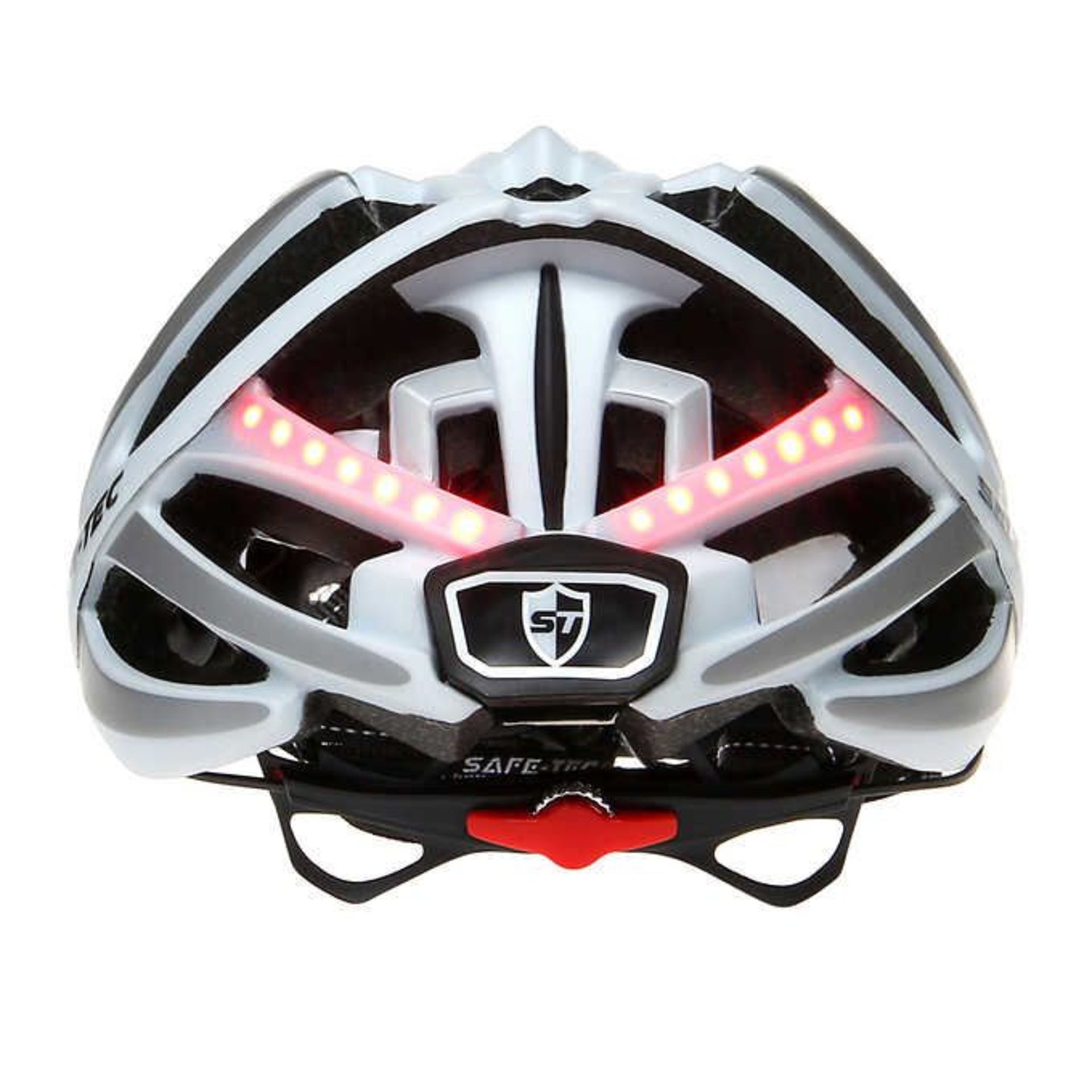 SAFE-TEC WHITE/SILVER BICYCLE HELMET (LARGE) C/W BLUETOOTH SPEAKERS & LIGHTS (NEW) (MSRP $150) - Image 5 of 8