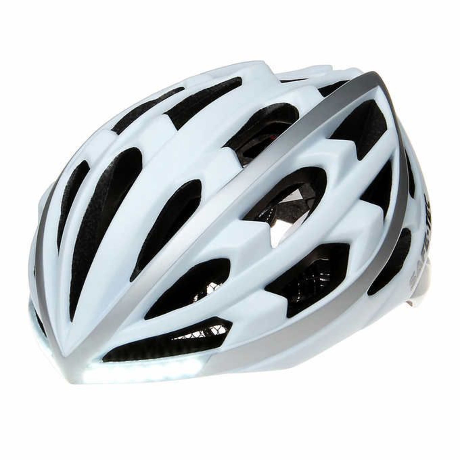SAFE-TEC WHITE/SILVER BICYCLE HELMET (LARGE) C/W BLUETOOTH SPEAKERS & LIGHTS (NEW) (MSRP $150) - Image 3 of 8