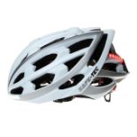 SAFE-TEC WHITE/SILVER BICYCLE HELMET (LARGE) C/W BLUETOOTH SPEAKERS & LIGHTS (NEW) (MSRP $150)