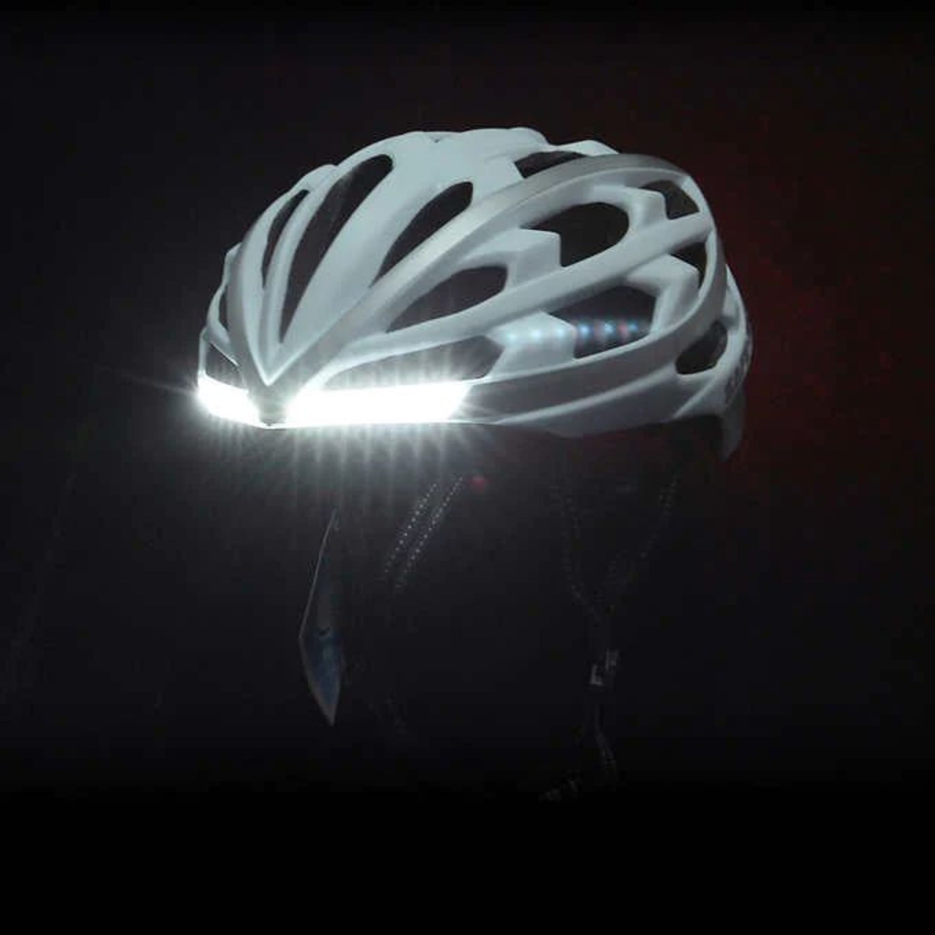 SAFE-TEC WHITE/SILVER BICYCLE HELMET (LARGE) C/W BLUETOOTH SPEAKERS & LIGHTS (NEW) (MSRP $150) - Image 7 of 8
