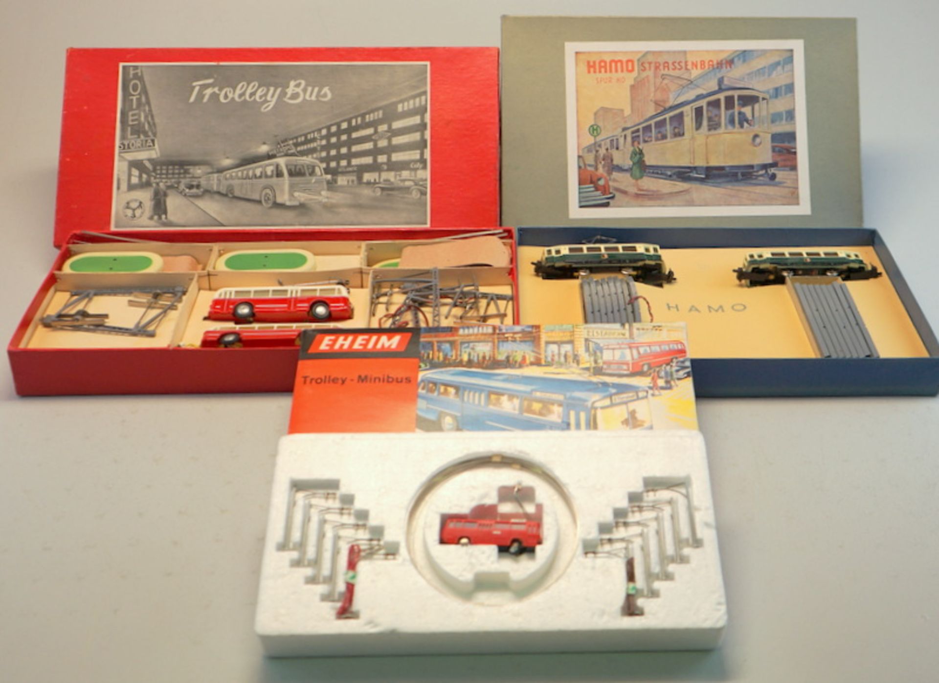 Sammlung von 3 Straßenbahnen/Trolley-Bus-Sets, Eheim u. Hamo