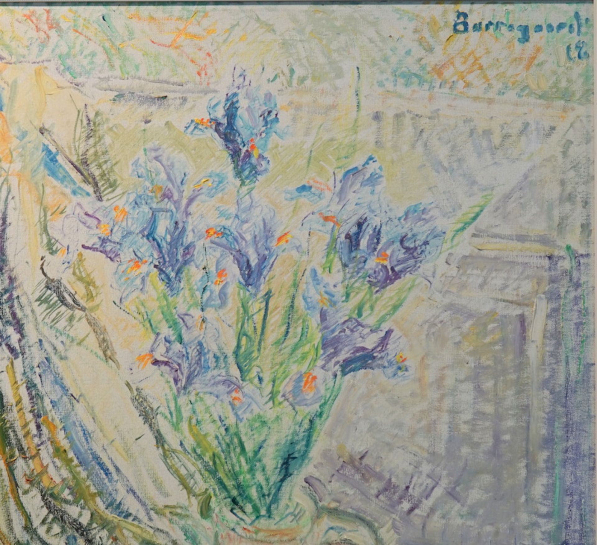 Borregaard, Eduard Poul Wilhelm: "Iris", Stillleben mit Blumenvase, Öl auf Leinwand - Image 2 of 4