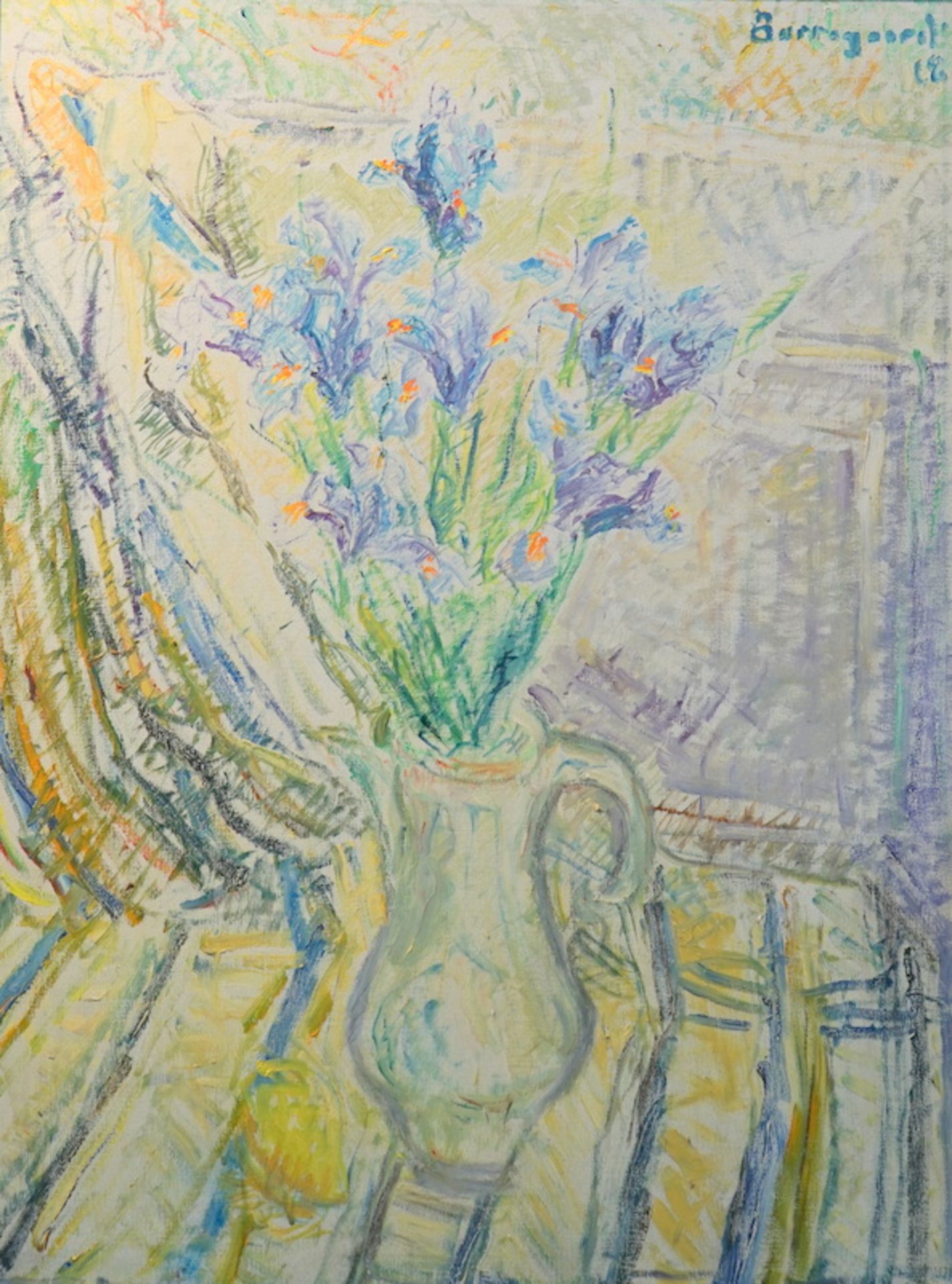 Borregaard, Eduard Poul Wilhelm: "Iris", Stillleben mit Blumenvase, Öl auf Leinwand