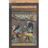 Buchminiatur wohl Isfahan mit Schlachtendarstellung.