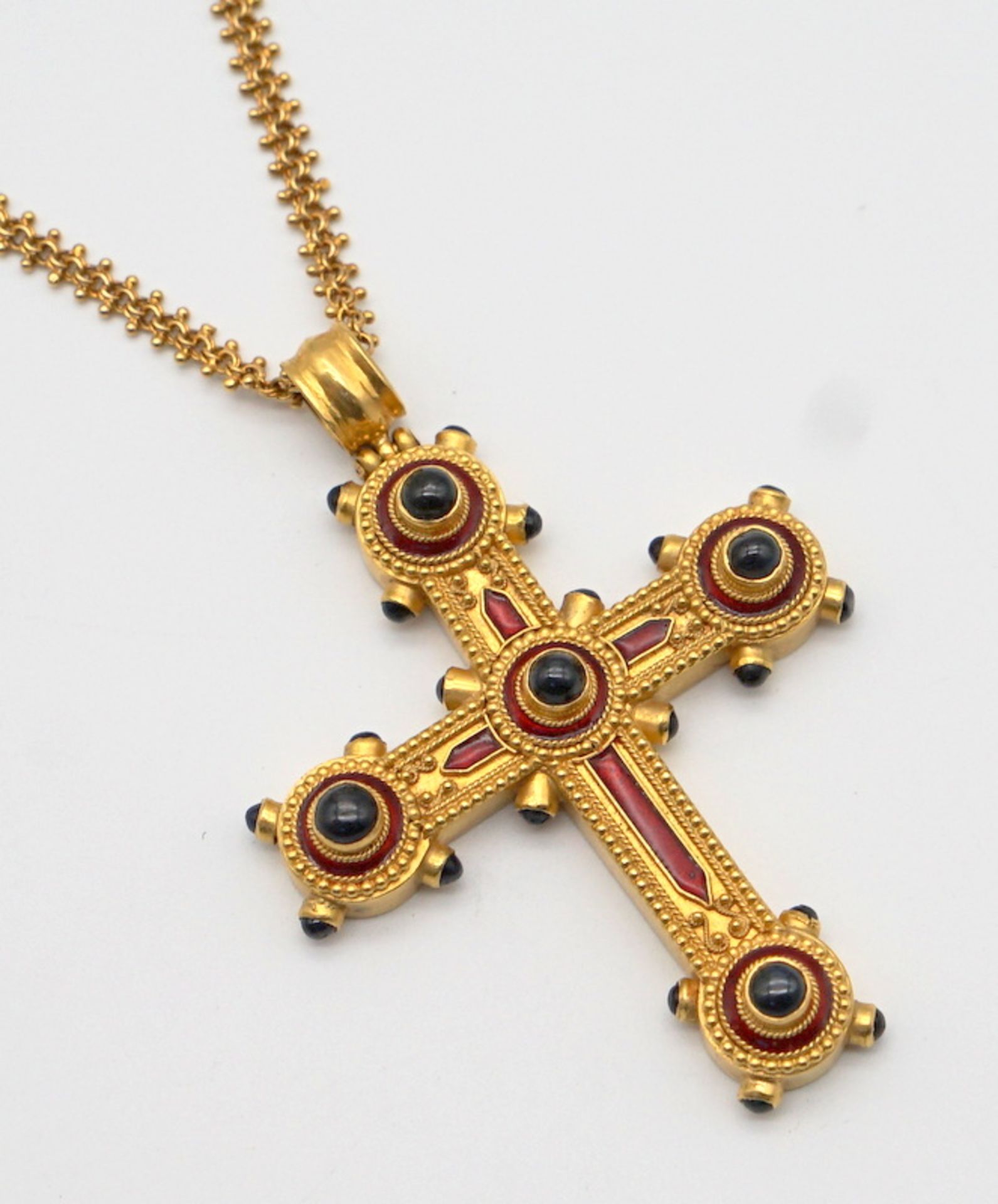 Schweres Priesterkreuz aus 22kt Gold und Saphiren 19.Jh - Image 2 of 4