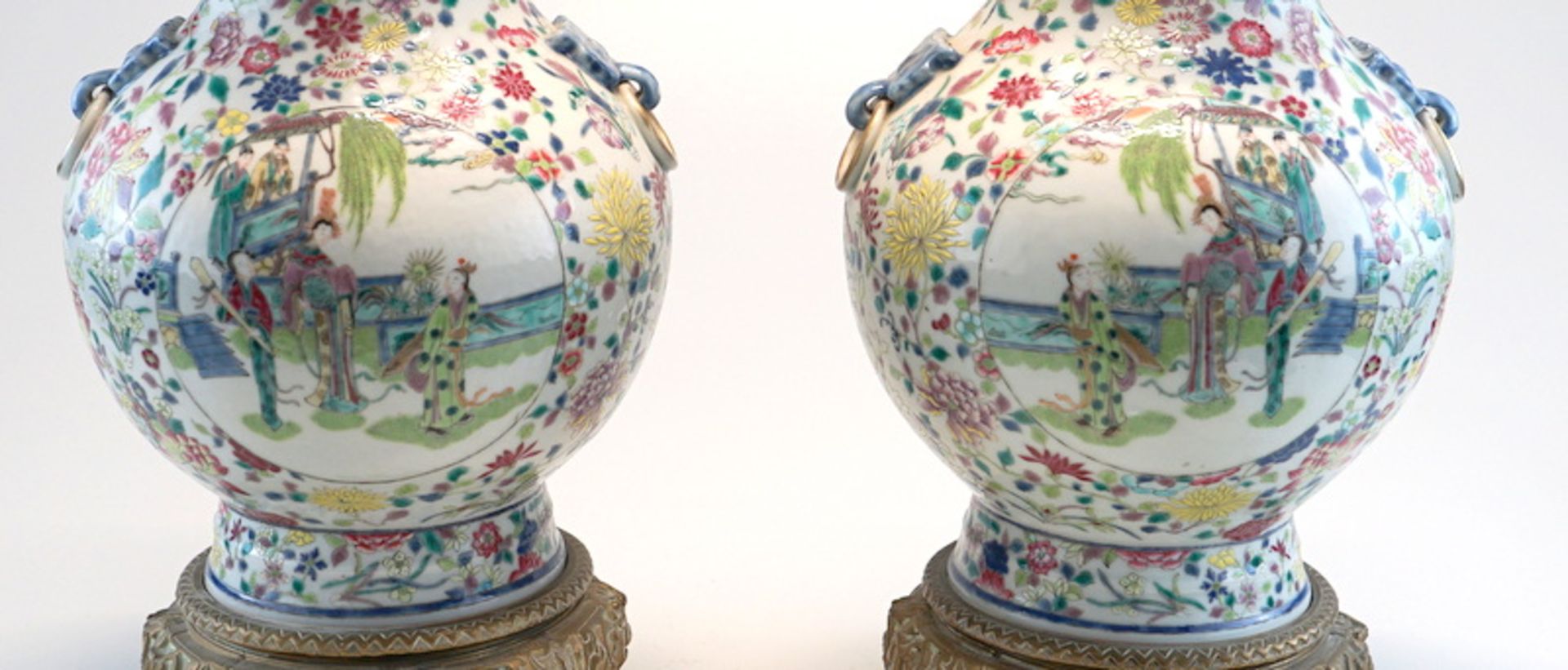 Pärchen Millefleur Vasen bronzemontiert China Kangxi Marke 18/19 Jh. - Bild 2 aus 5