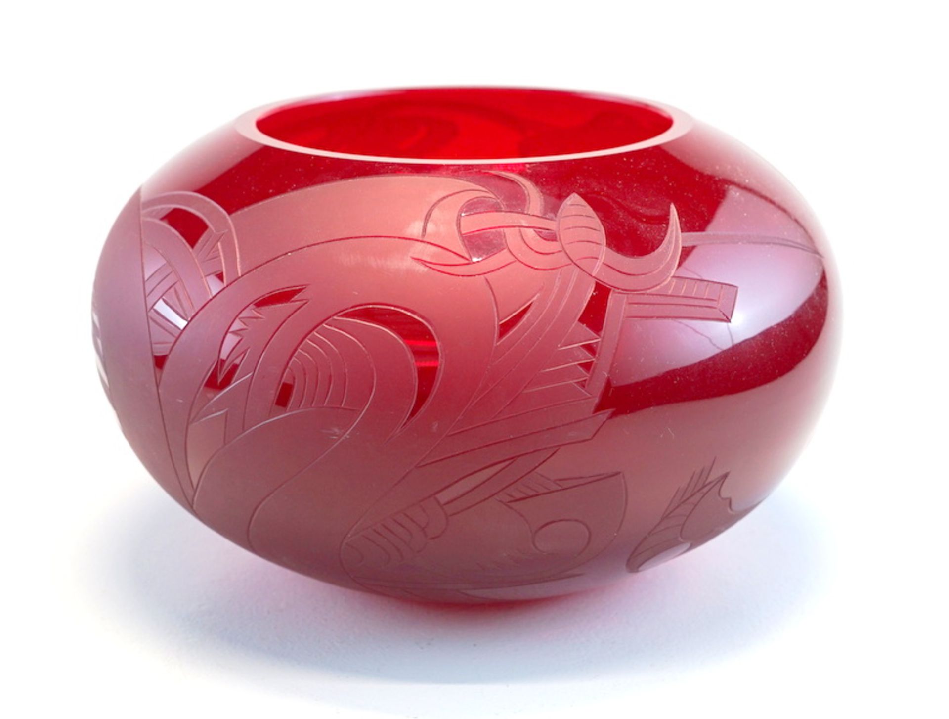 Ossowicz, Arthur: Vase mit abstraktem Dekor rubinrot
