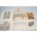 Bröker, Bernhard: 7 Bleistiftzeichnungen: Handstudie, Sevilla Landschaften etc.