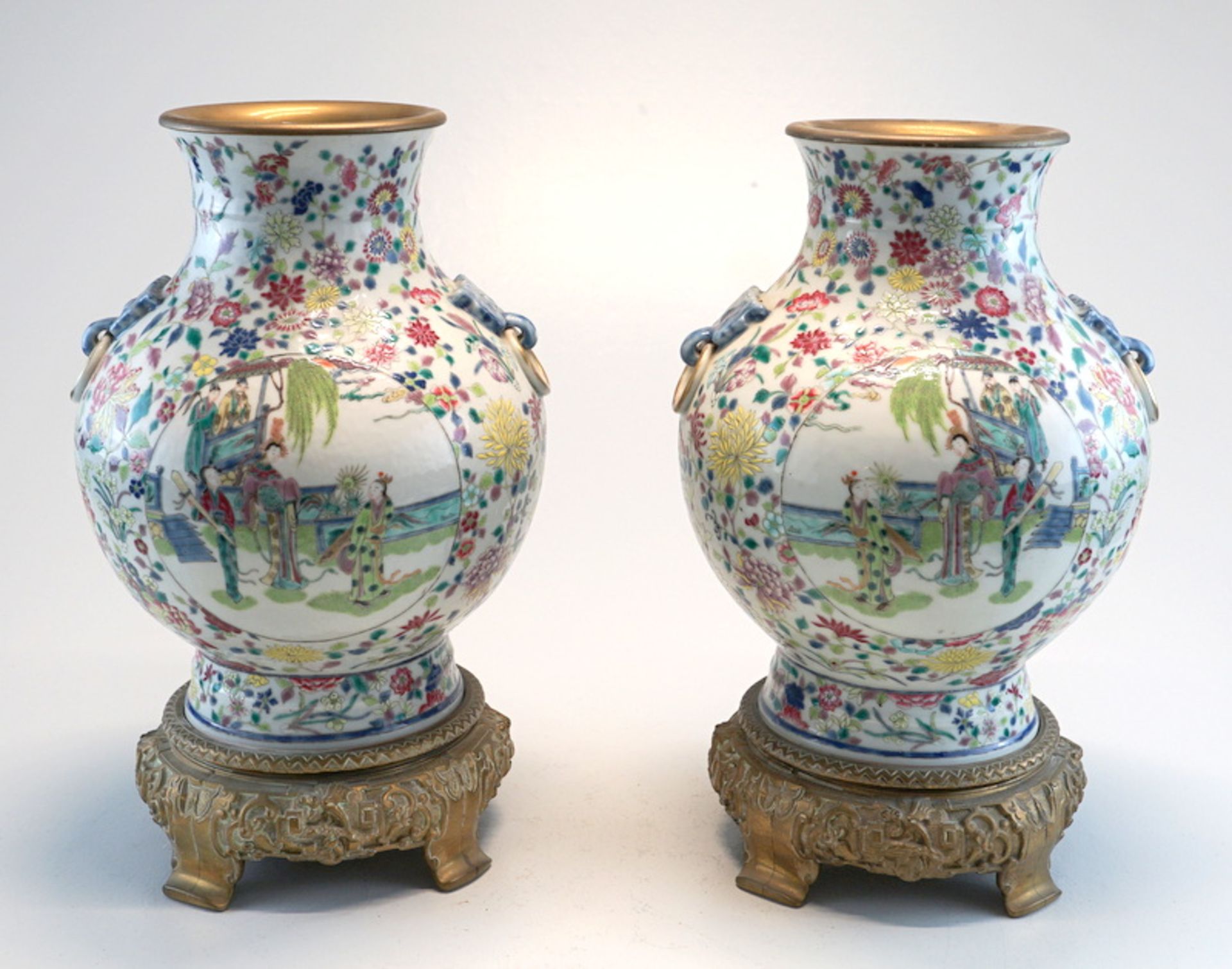 Pärchen Millefleur Vasen bronzemontiert China Kangxi Marke 18/19 Jh. - Bild 5 aus 5