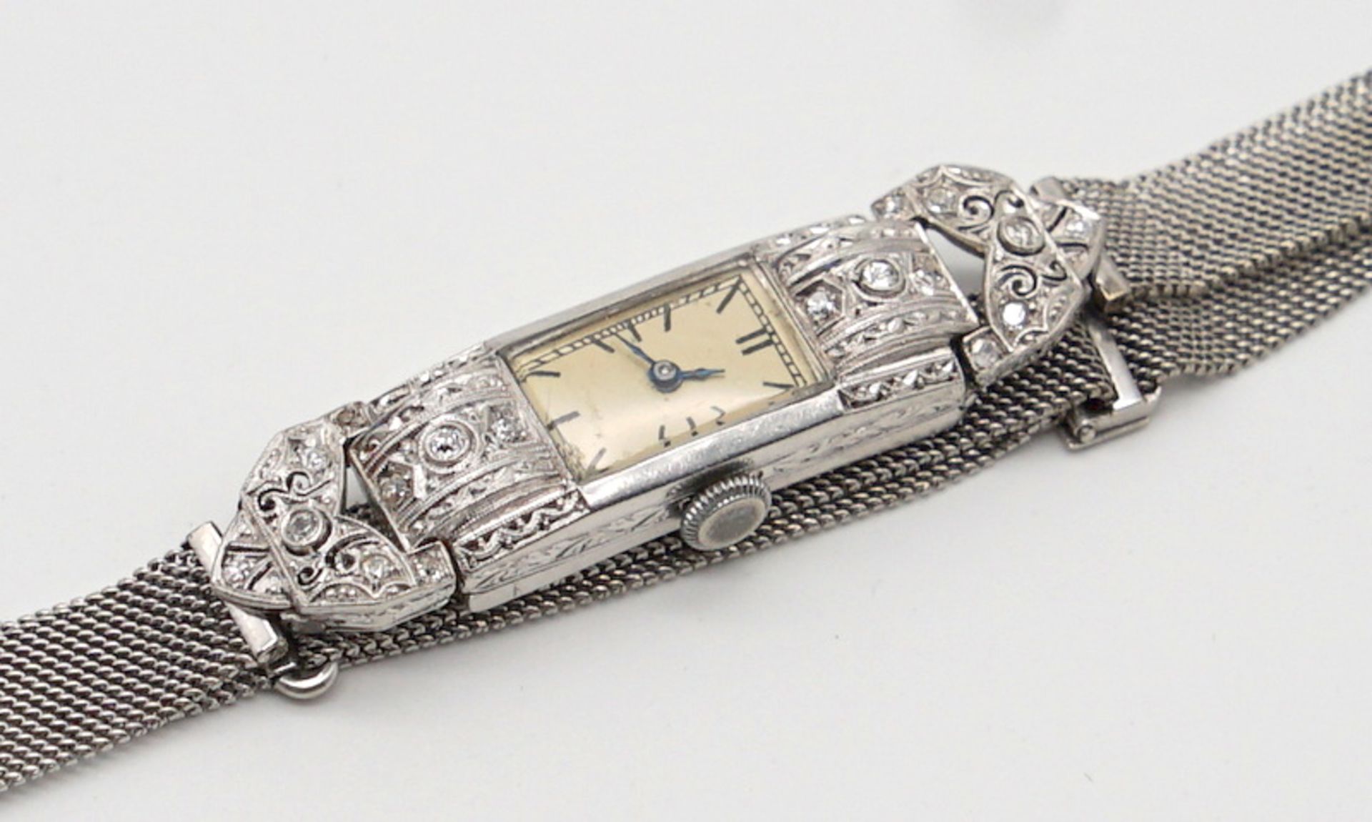 Art Deco Schmuckuhr Platin 950er und Diamanten - Bild 3 aus 5