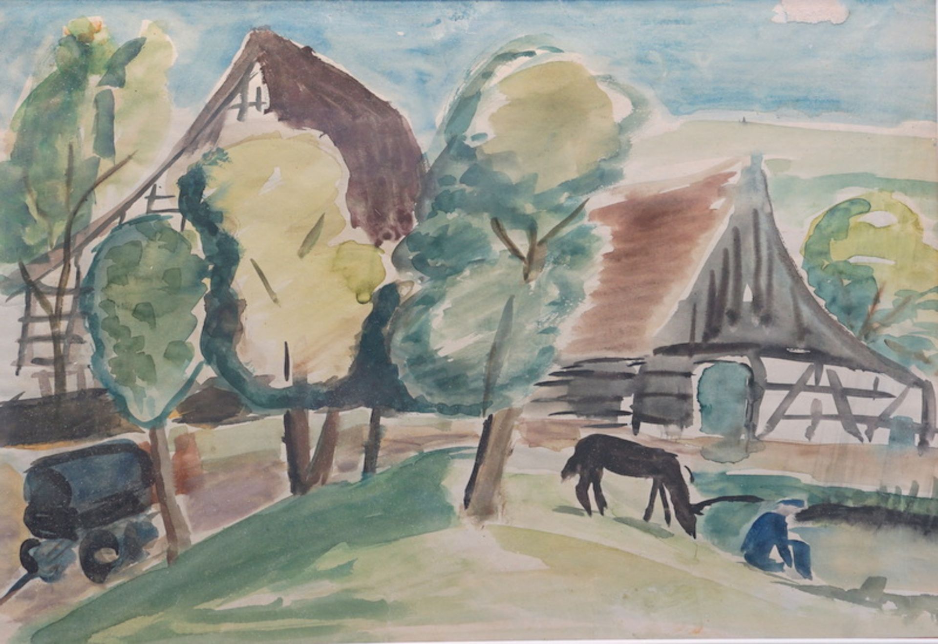 Oberhoff, Ernst: Kirche mit Dorf verso westf. Dorf -1932 - Bild 2 aus 3