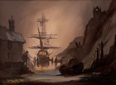 Donald HUGHES (1933) Victorian harbour scene at night