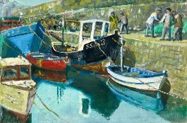 Robert 'Bob' QUIXLEY Reflections, Afternoon Tide, Newlyn Old Harbour