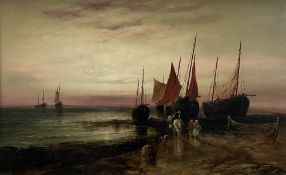 Sarah Louise KILPACK (1839-1909) Fishing Boats and Figures on the Shoreline