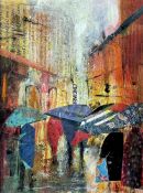Christine TAHERIAN (1960) Street scene with Umbrellas
