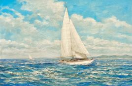 M.G. FRIEDRICH (XIX-XX) Sail-boats racing in the white-capped sea