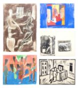 Jerry WHITE (1952) Four mixed media works and a woodcut