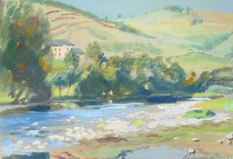 Follower of Samuel John Lamorna BIRCH (1869-1955) River view with watermill through the trees